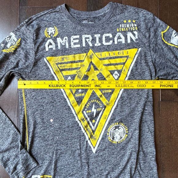 America fighter by Affliction mens burnout graphic t shirt size large gray yello - Picture 9 of 10
